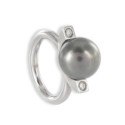 GOLD RING TAHITI  PEARL 13 MM AND 2 DIAMONDS