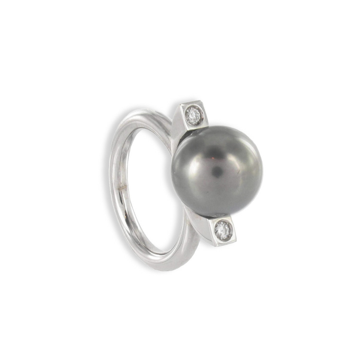 GOLD RING TAHITI  PEARL 13 MM AND 2 DIAMONDS