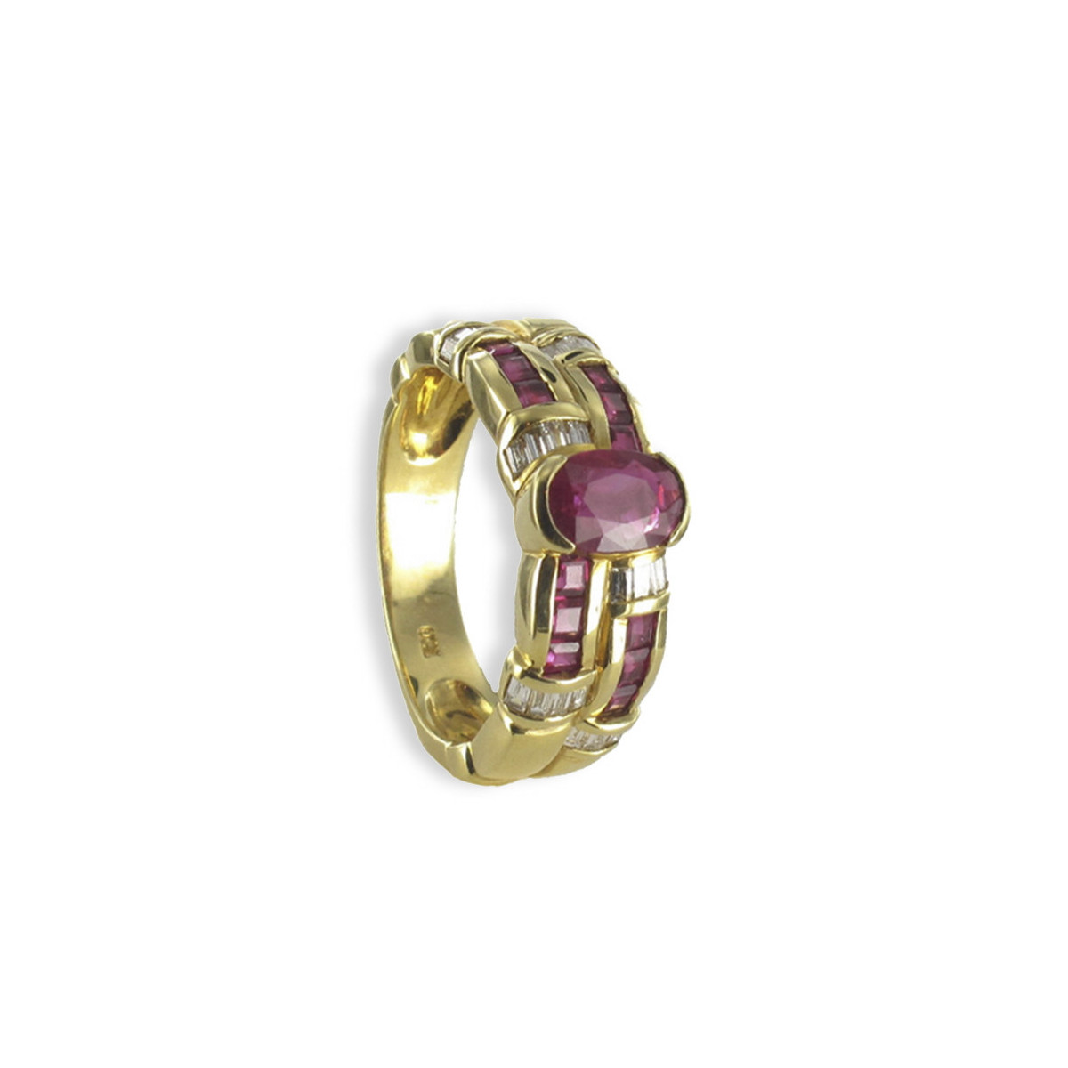 ANILLO ORO RUBIS Y DIAMANTES