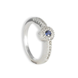 ANILLO FINO CON DIAMANTES Y PIEDRA AZUL