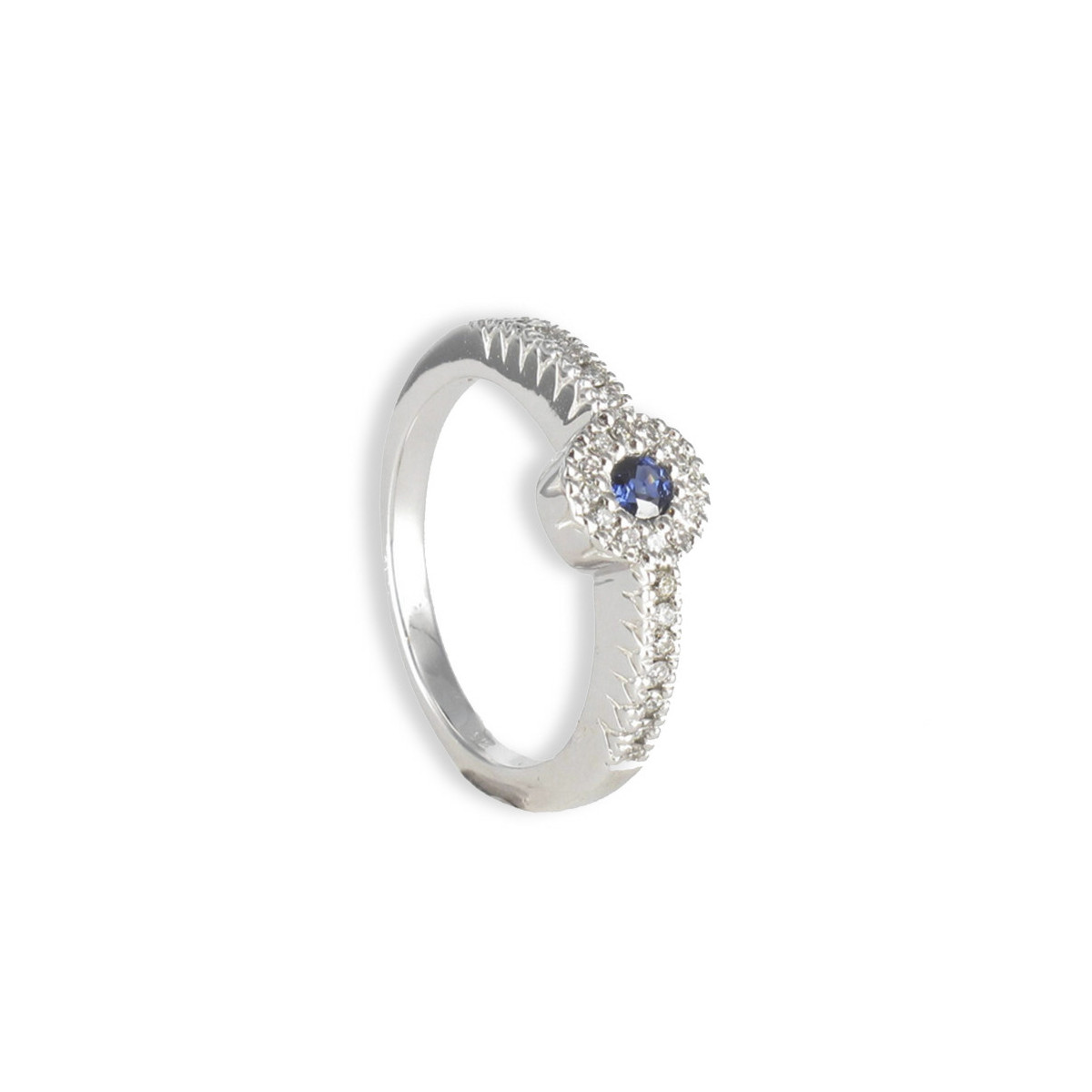 FINE RING WITH DIAMONDS AND BLUE STONE