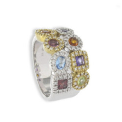 GOLD RING COLORED PRECIOUS STONES AND DIAMONDS