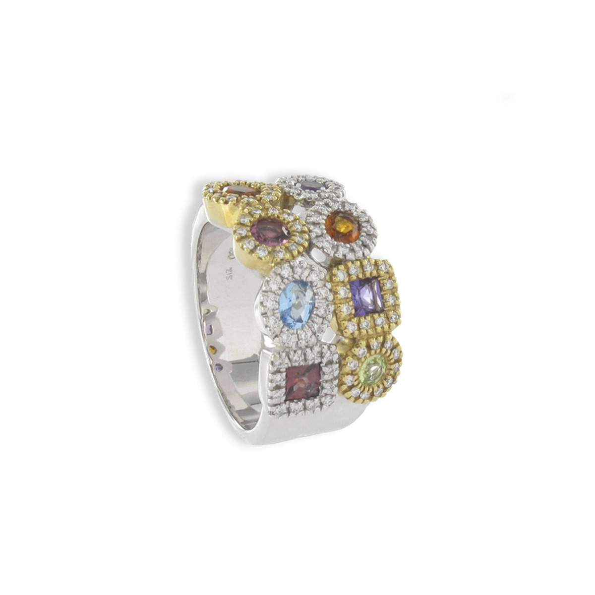 ANILLO ORO PIEDRAS PRECIOSAS COLOR Y DIAMANTES