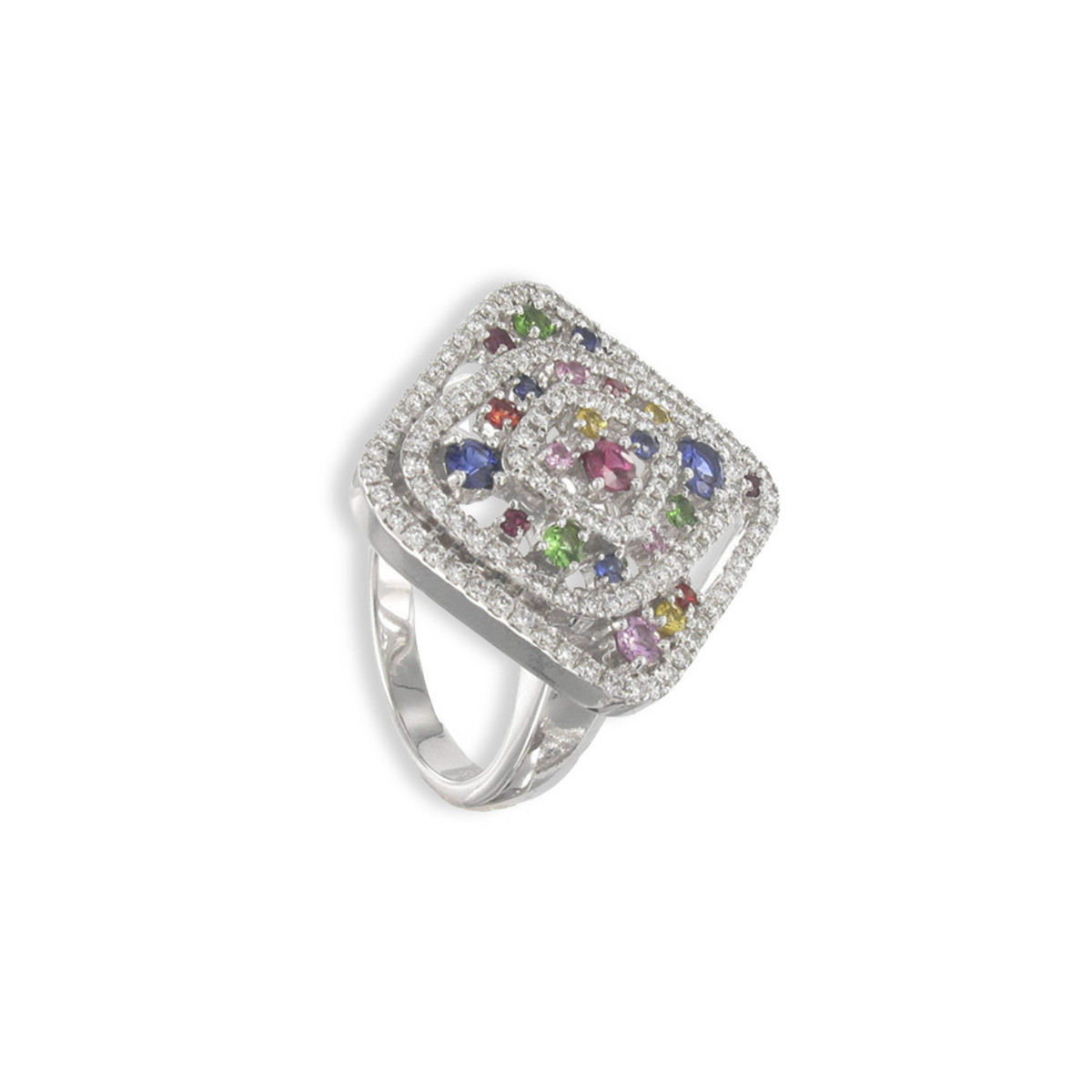 ANILLO CON PIEDRAS DE COLORES Y DIAMANTES