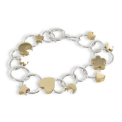 PULSERA  ORO BLANCO CON MOTIVOS ORO ROSA