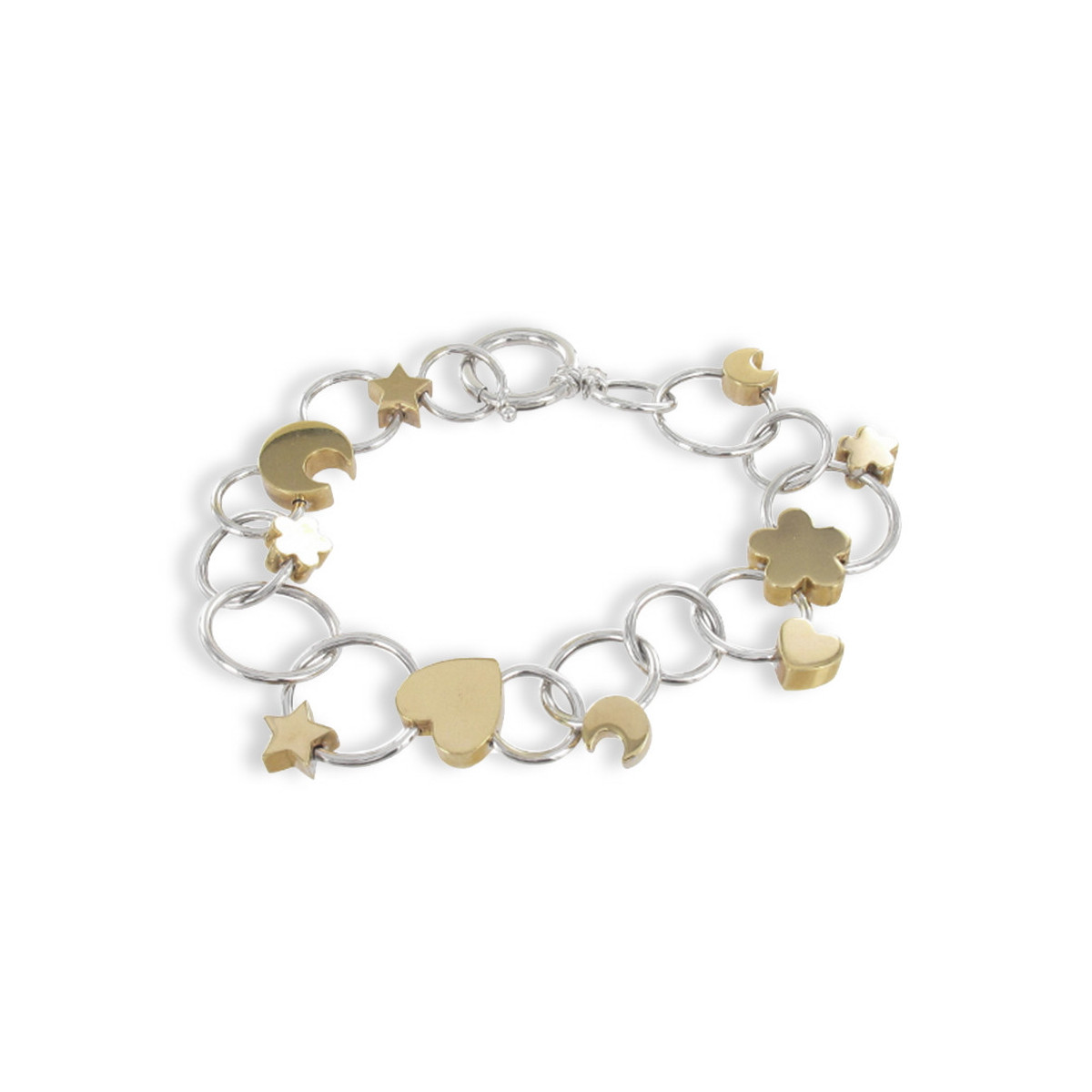 PULSERA  ORO BLANCO CON MOTIVOS ORO ROSA