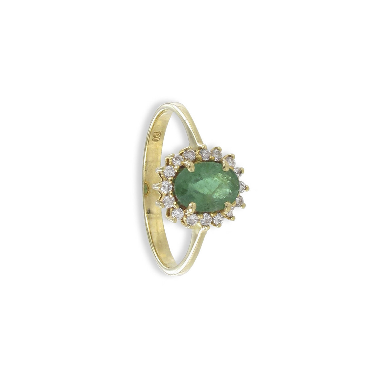 GOLD EMERALD AND DIAMOND RING