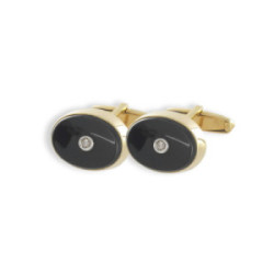 GOLD ONYX AND DIAMOND CUFFLINKS