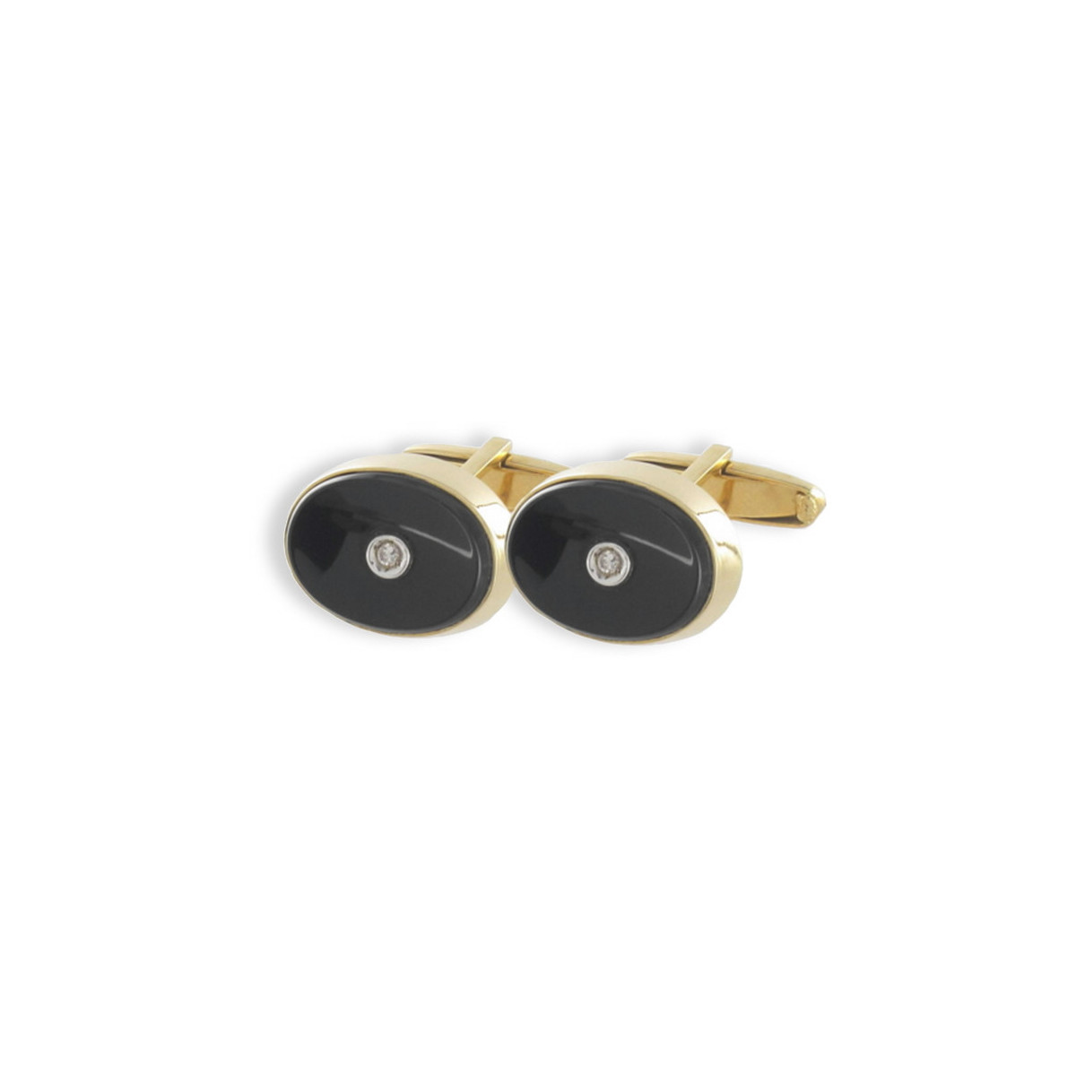 GOLD ONYX AND DIAMOND CUFFLINKS