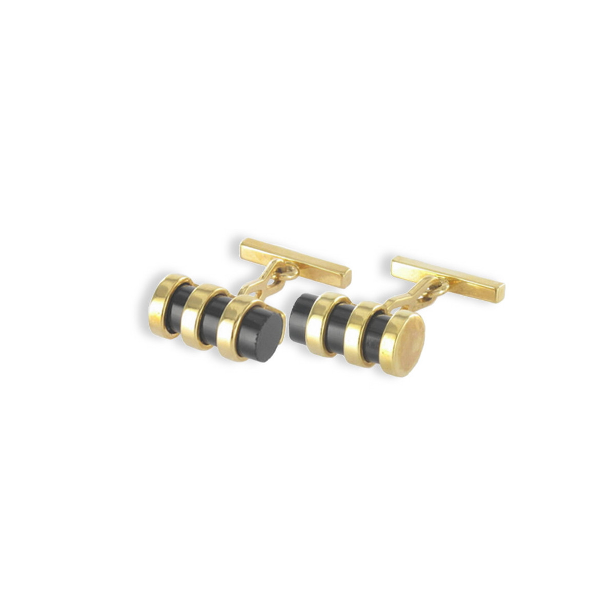 ONYX CYLINDER CUFFLINK WITH GOLD LINES