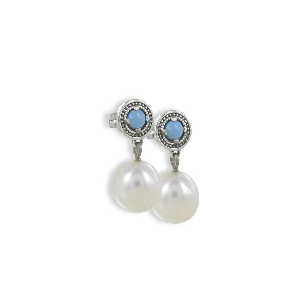 TURQUOISE AND CULTIVATED PEARL EARRINGS
