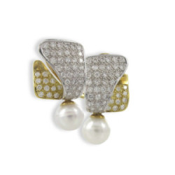 PENDIENTES ORO PERLA Y DIAMANTES