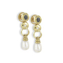 YELLOW GOLD EARINGS W/ PEARL,SAPPHIRE AND DIAMONDS