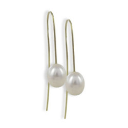 LONG HOOK GOLD PEARL EARRINGS