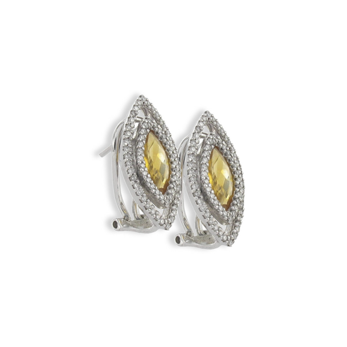 GOLD CITRINE QUARTZ  AND DIAMOND EARRING