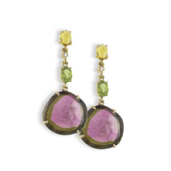 GOLD EARRINGS WITH NATURAL STONES AND DIAMONDS