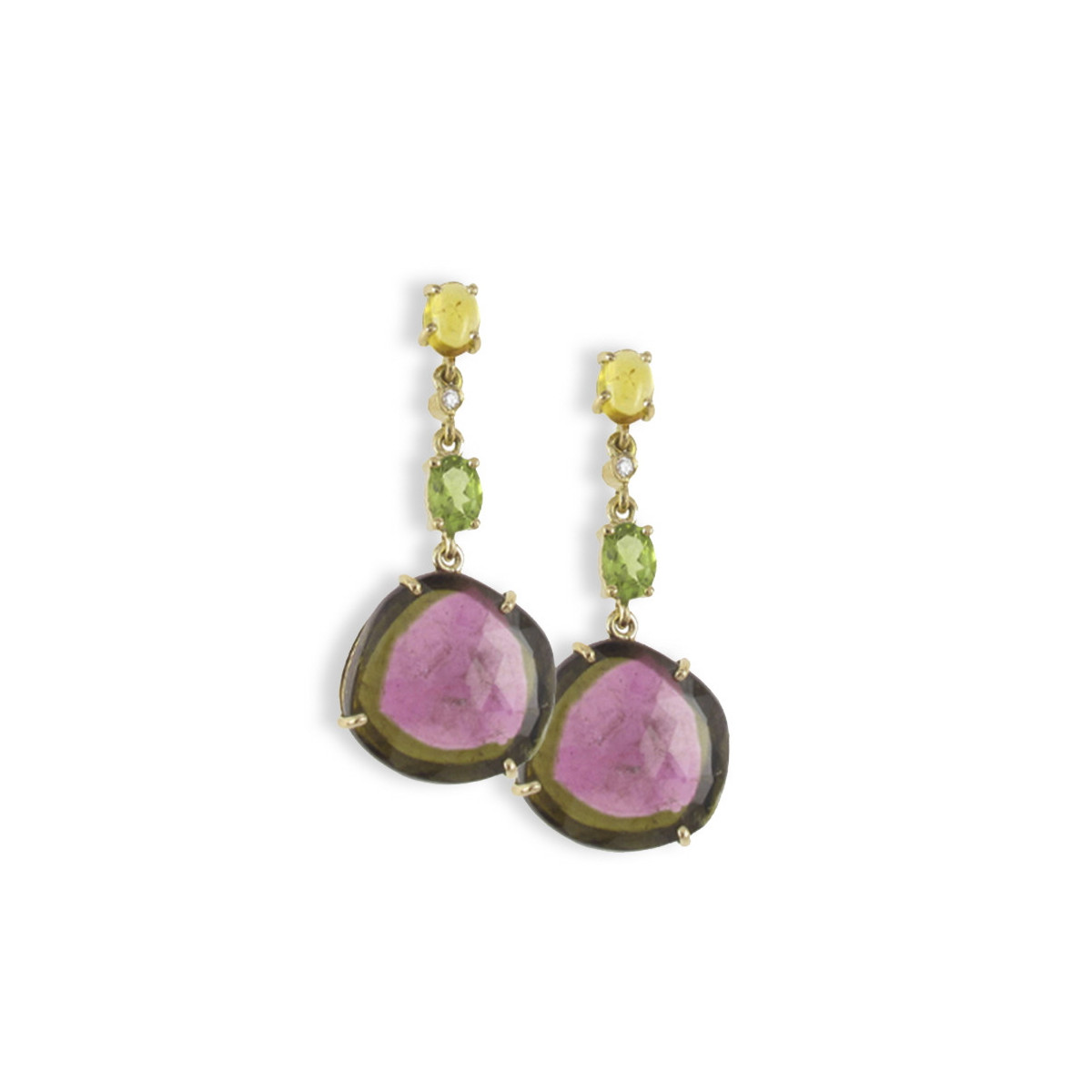 GOLD EARRINGS WITH NATURAL STONES AND DIAMONDS