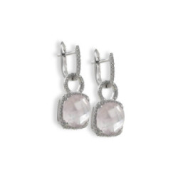 PENDIENTES ORO PIEDRA ROSA Y DIAMANTES