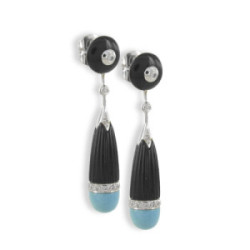 WHITE GOLD DIAMOND AND TURQUOISE ONYX EARINGS