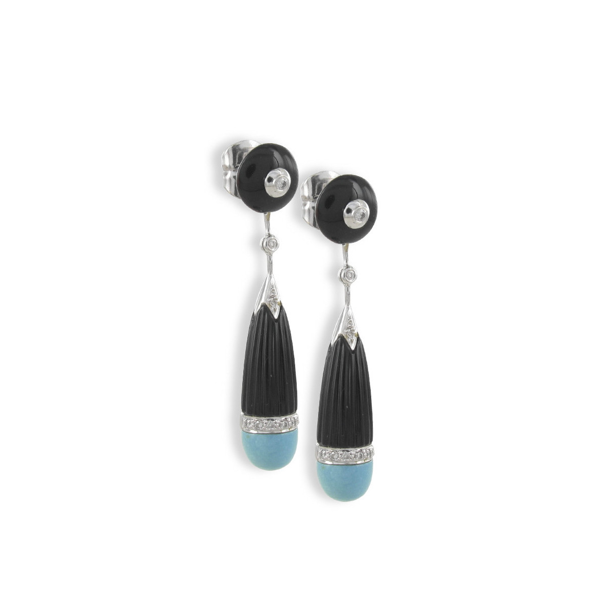 WHITE GOLD DIAMOND AND TURQUOISE ONYX EARINGS