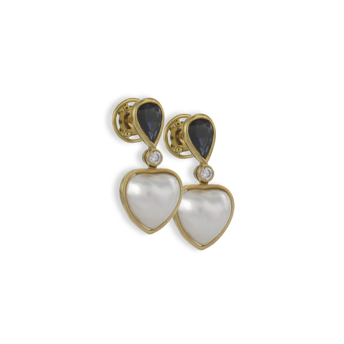 GOLD EARRING PEARLS AND SAPPHIRES