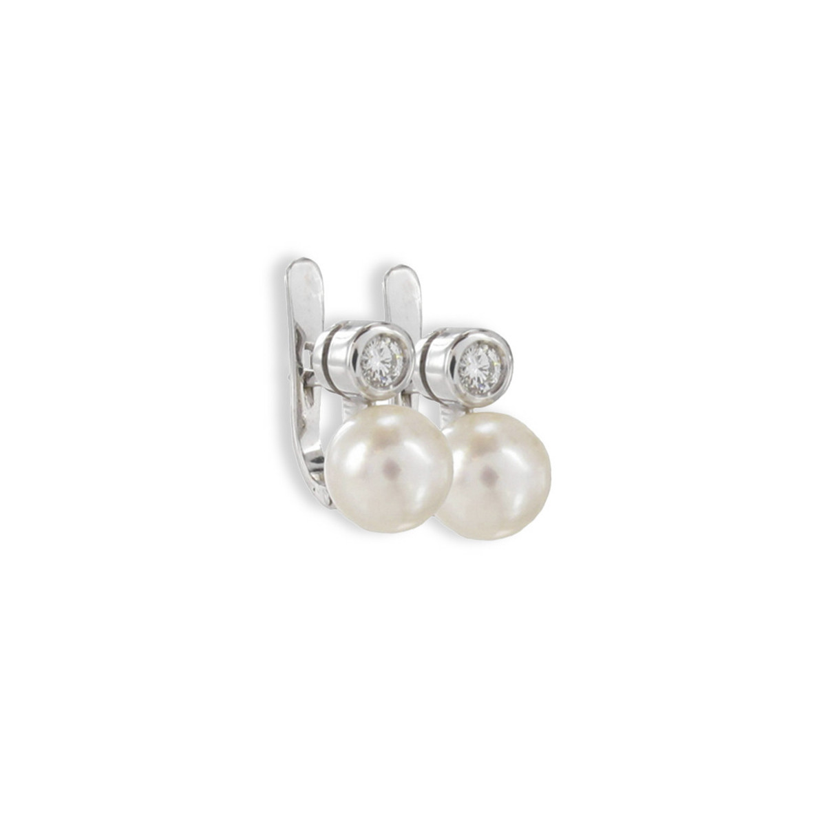 YOU AND ME WHITE GOLD PEARL DIAMOND EARRINGS