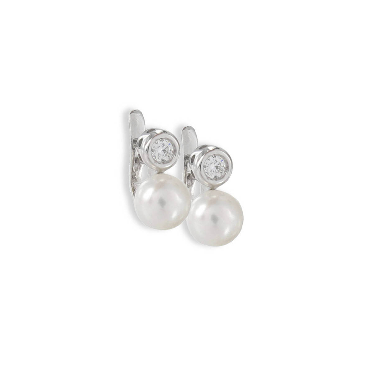 YOU AND ME WHITE GOLD PEARL DIAMOND EARRINGS