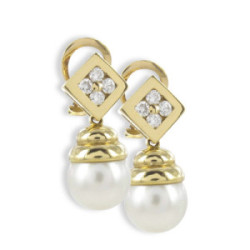 GOLD PEARL AND DIAMOND EARRING