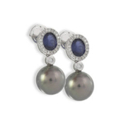 GOLD SAPPHIRE DIAMOND AND PEARL EARRING