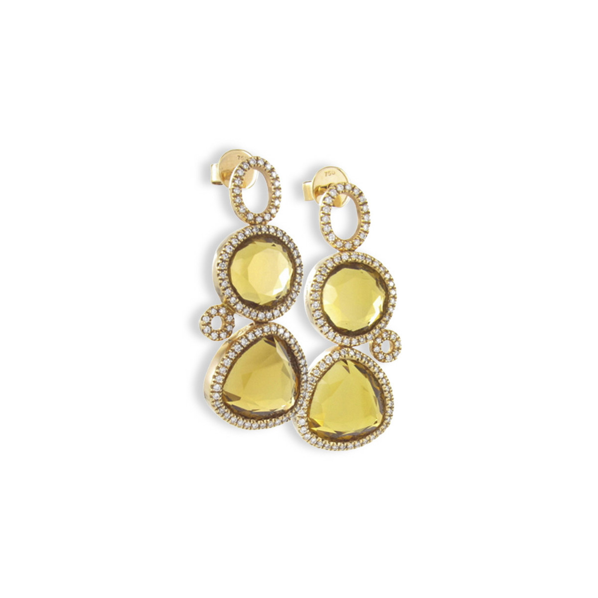 GOLD DIAMOND AND QUARTZ EARINGS