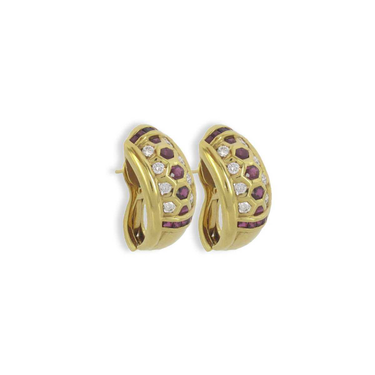 GOLD DIAMONDS AND RUBY EARRING
