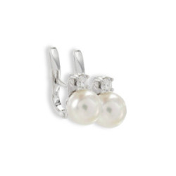 YOU AND ME WHITE GOLD PEARL DIAMOND EARRINGS