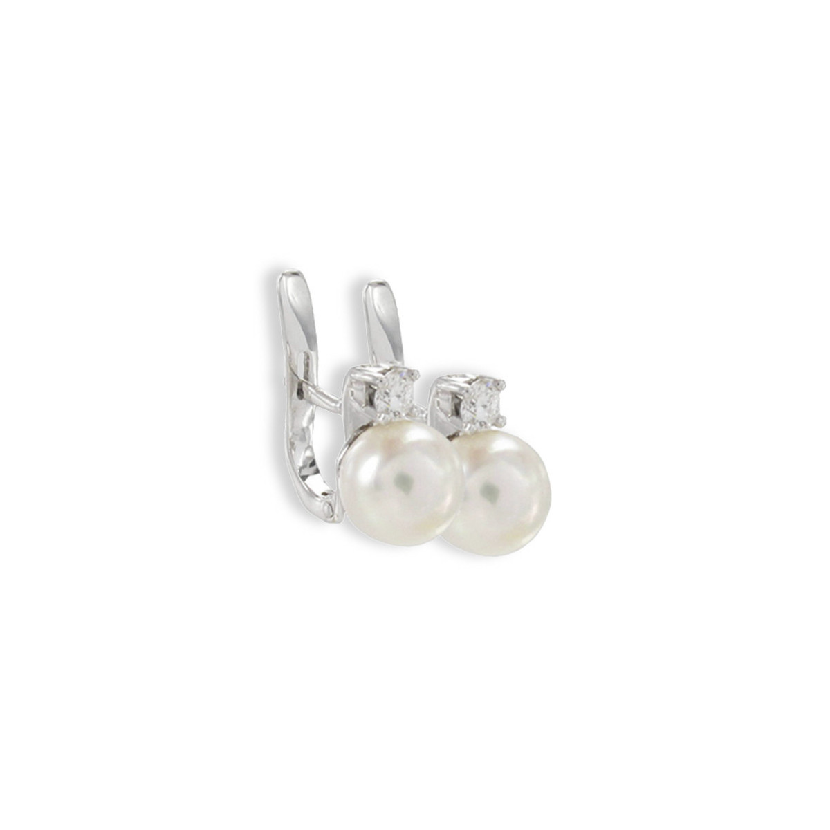 YOU AND ME WHITE GOLD PEARL DIAMOND EARRINGS