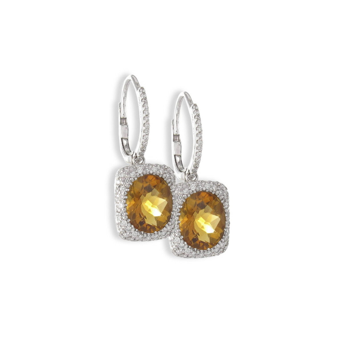 WHITE GOLD QUARTZ  AND DIAMOND EARRING