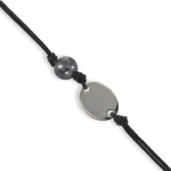 PULSERA CUERO Y PLATA  PERLA