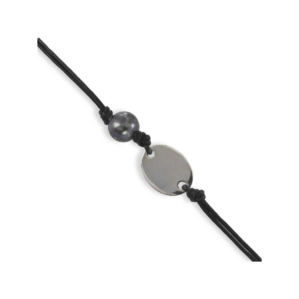PULSERA CUERO Y PLATA  PERLA