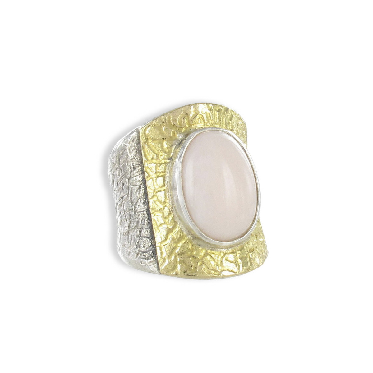 SILVER AND GOLD RING WITH ROSE CORAL
