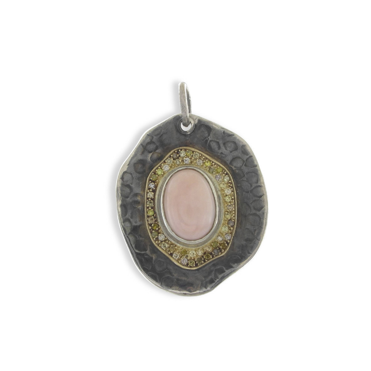 SILVER AND GOLD PENDANT WITH DIAMONDS AND CORAL
