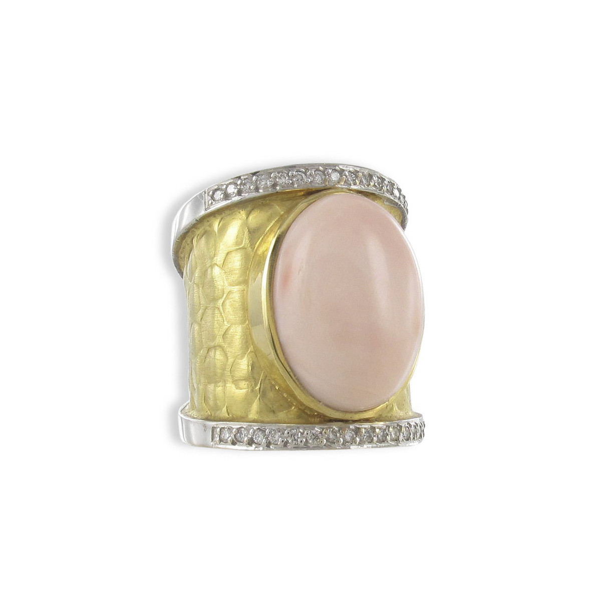 WIDE MATT GOLD AND CORAL RING