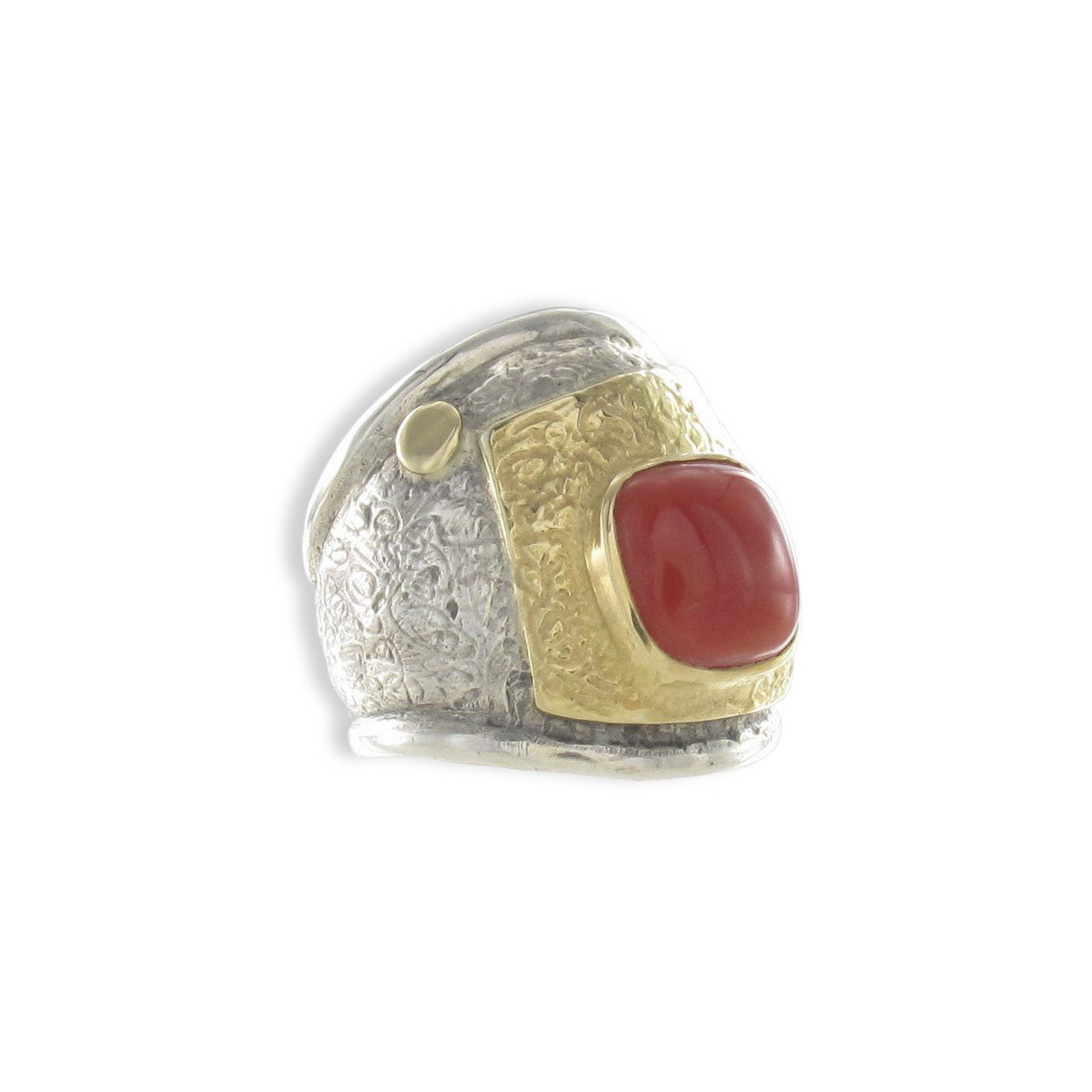 AGED SILVER AND GOLD RING WITH CORAL