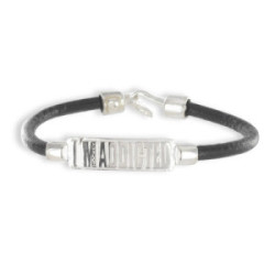 PULSERA CUERO PLACA PLATA I´M ADDICTED