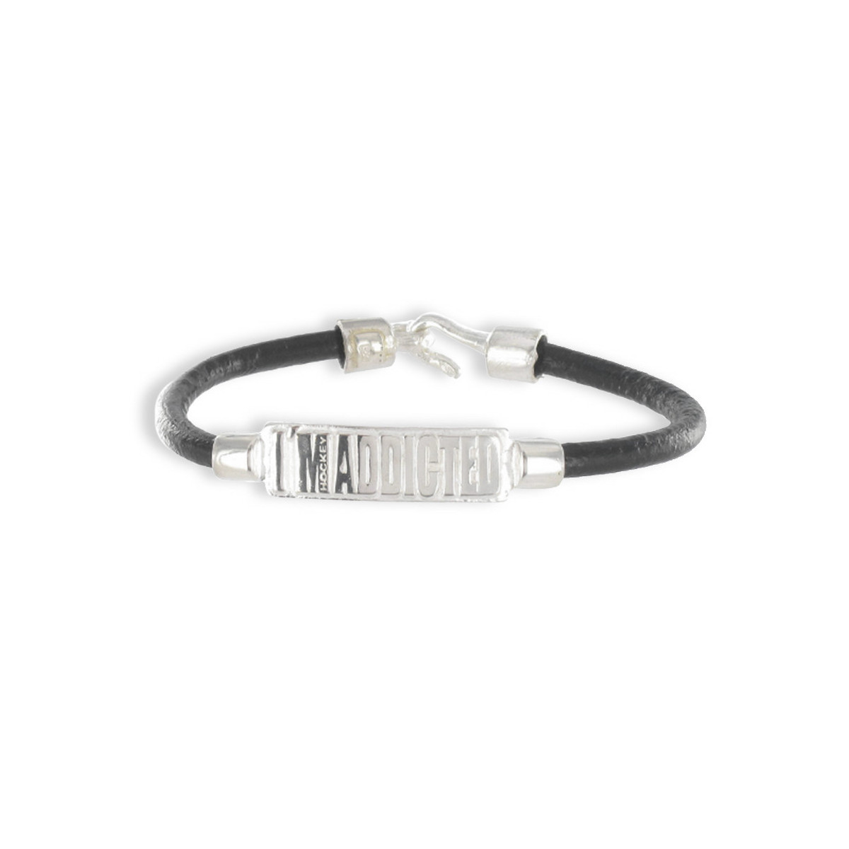 PULSERA CUERO PLACA PLATA I´M ADDICTED