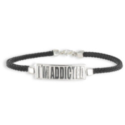 I´M ADDICTED SILVER PLATE NYLON BRACELET