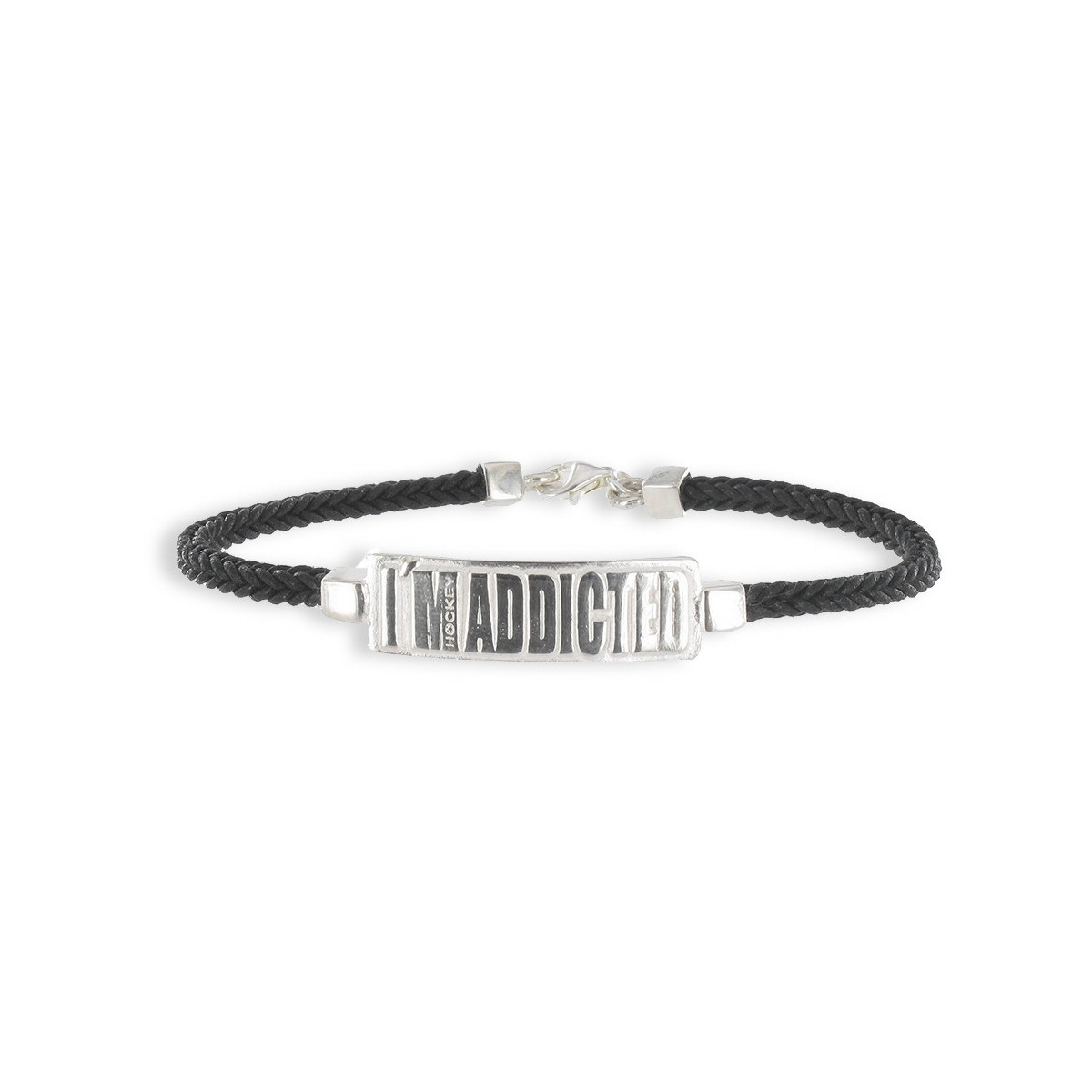 PULSERA  NYLON PLACA PLATA I´M ADDICTED