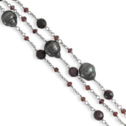 SILVER BRACELET GARNETS AND PEARLS