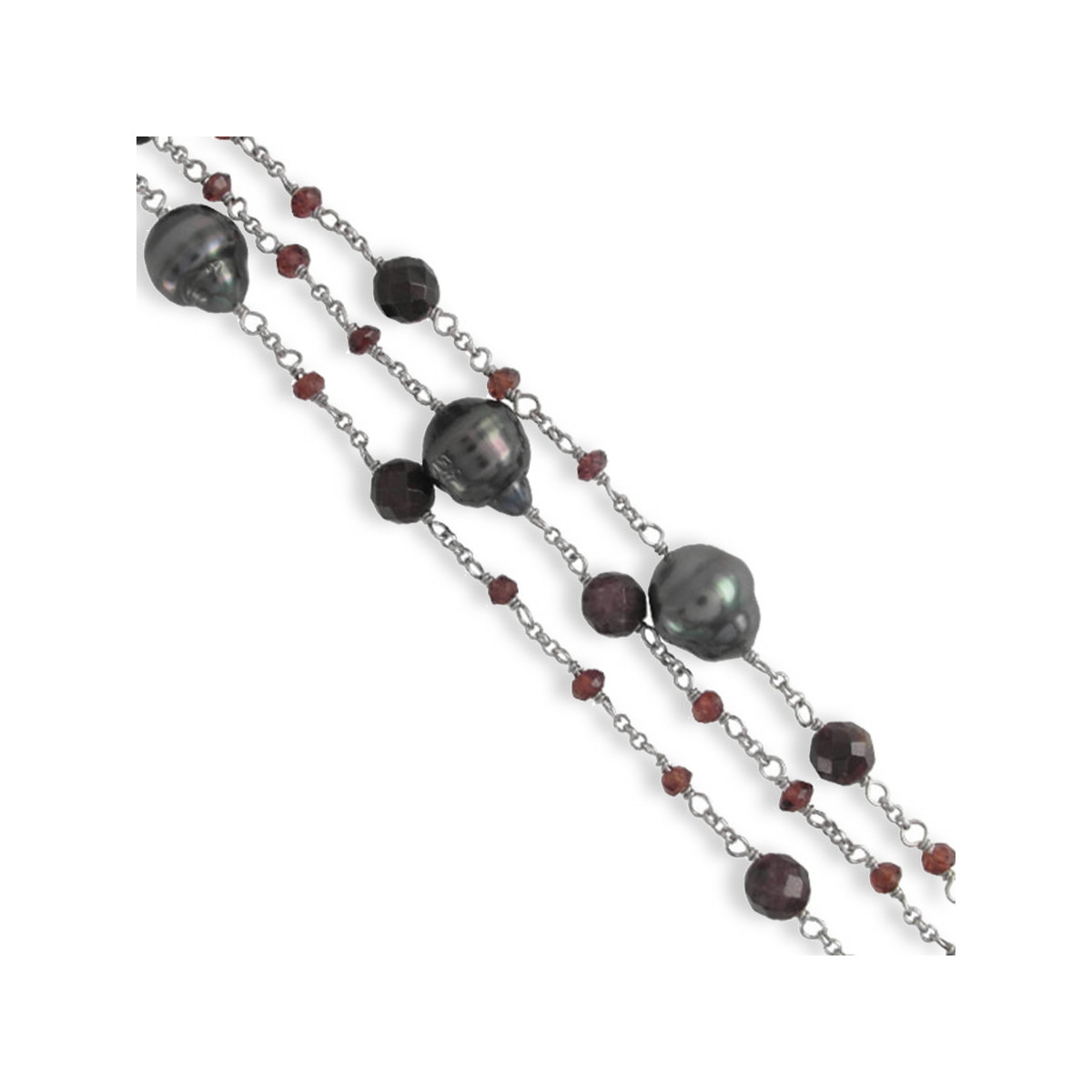 SILVER BRACELET GARNETS AND PEARLS