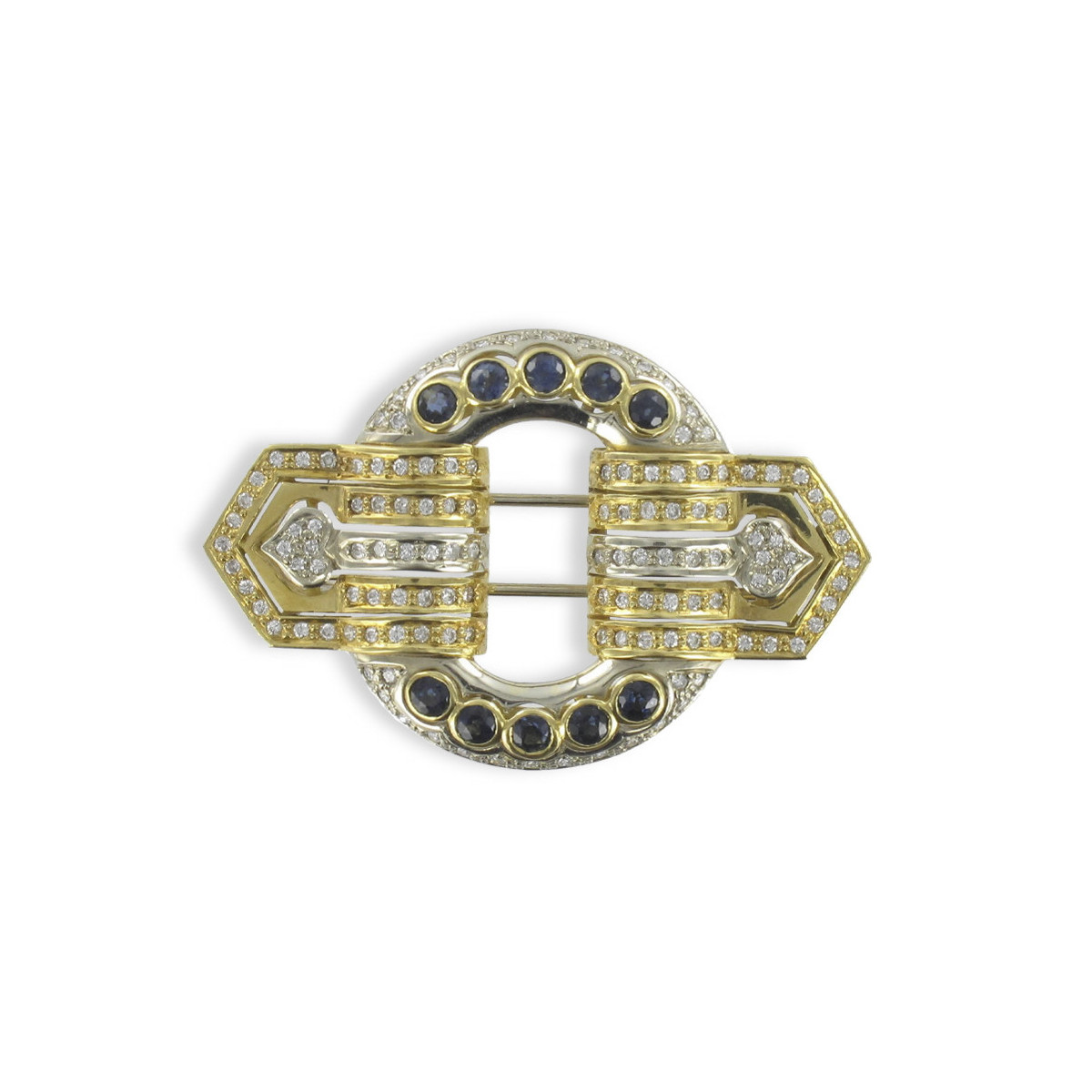 GOLD DIAMOND AND SAPPHIRE BROOCH