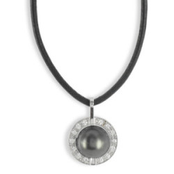 BLACK GOLD PEARL DIAMOND AND LEATHER NECKLACE
