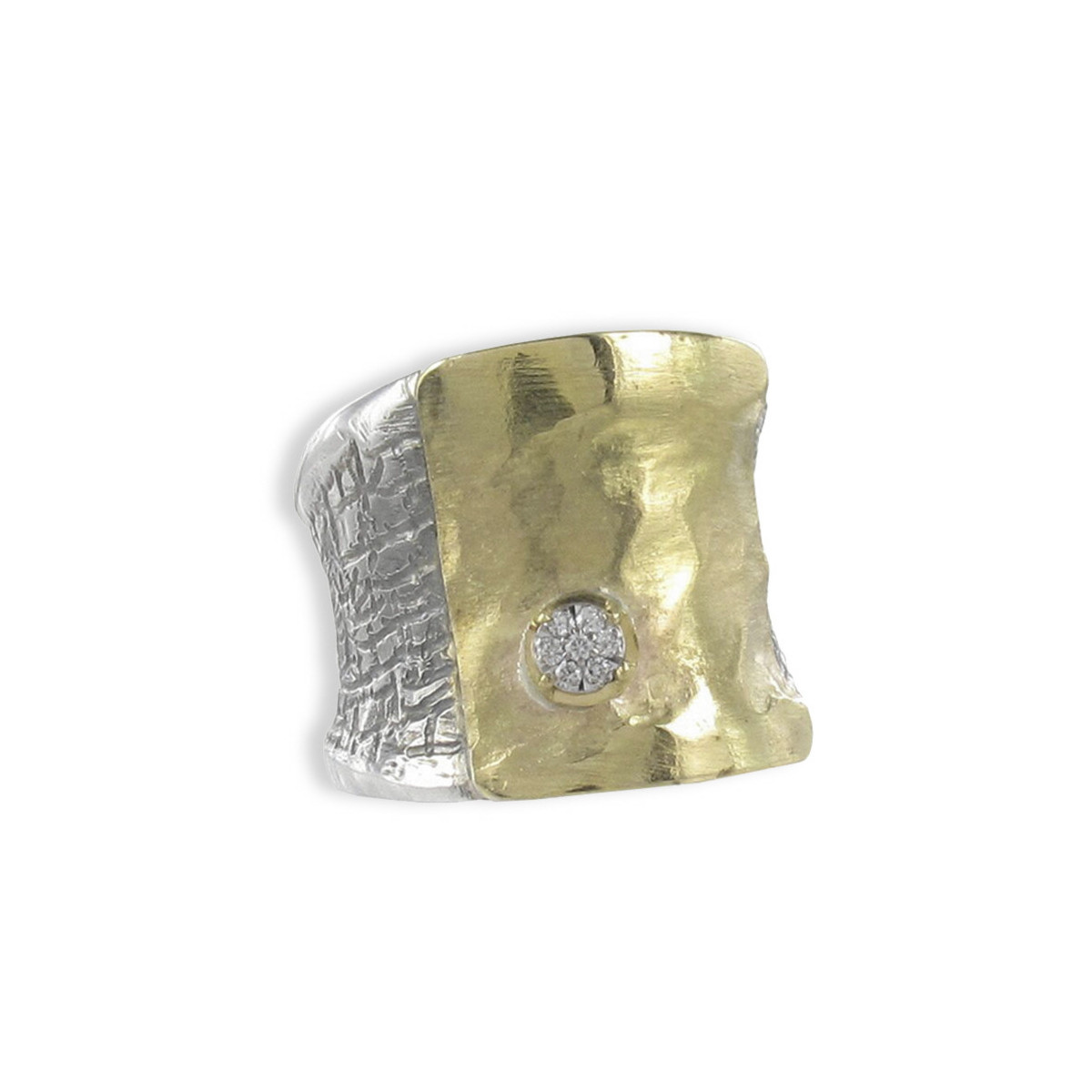 SILVER AND GOLD RING WITH 7 DIAMONDS