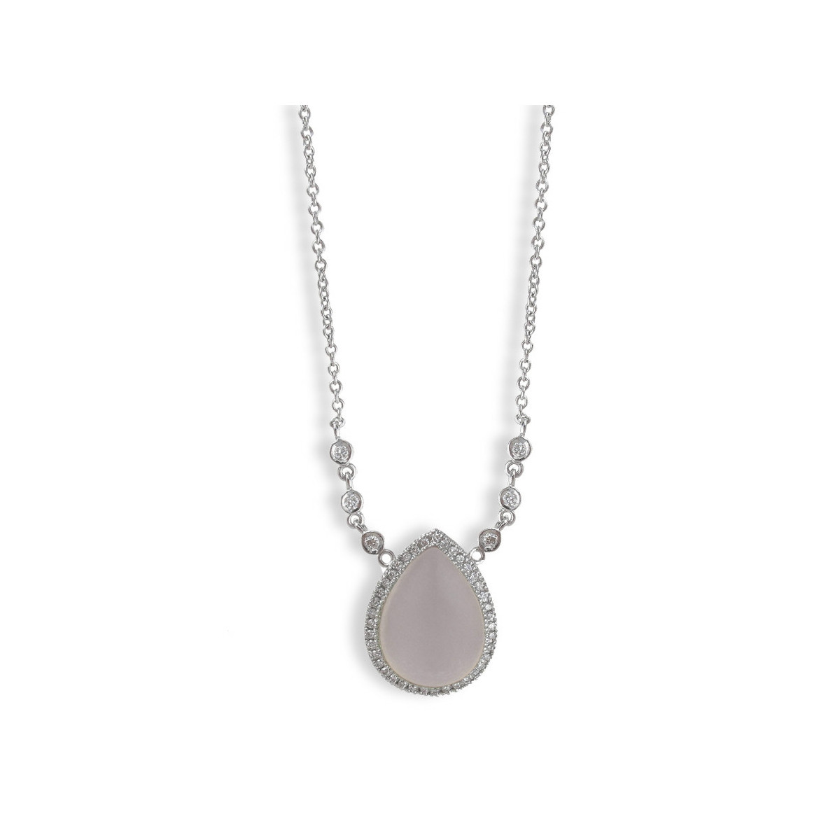 WHITE GOLD PINK QUARTZ AND DIAMOND NECKLACE